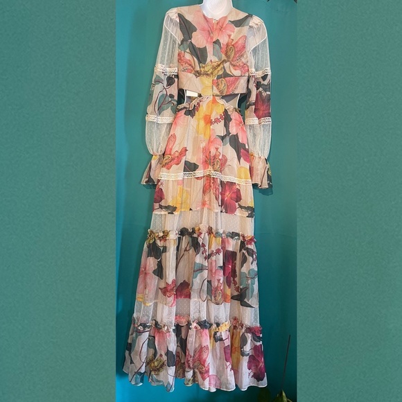 PAT BOHibiscus Lace Trim Cut Out Maxi Dress - Picture 7 of 9